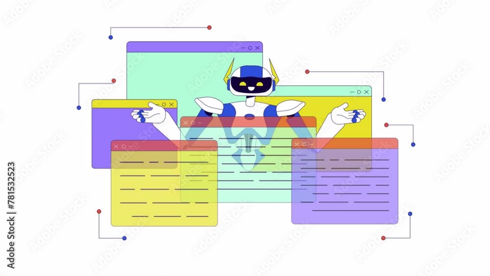 Poster ai decision management line 2d animation. cognitive computing. machine learning 4k video motion grap