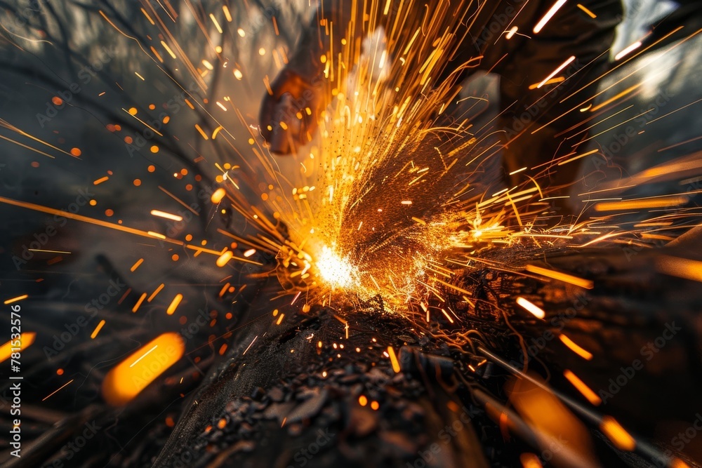 Poster this vivid depiction highlights a welder’s artistic side with a deluge of sparks cascading in the fo