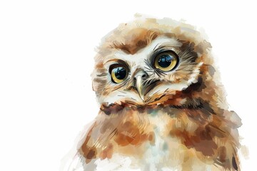 Captivating digital painting of a brown owl with distinctive soulful eyes that seems to pierce right through you with wisdom