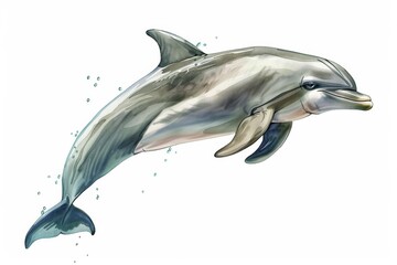 A highly detailed illustration of a dolphin with water splashes, giving a sense of movement and life