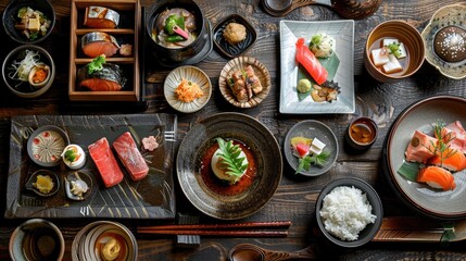 Kanazawas Kaiseki Cuisine A Refined of Seasonal Dishes and Exquisite Craftsmanship - obrazy, fototapety, plakaty