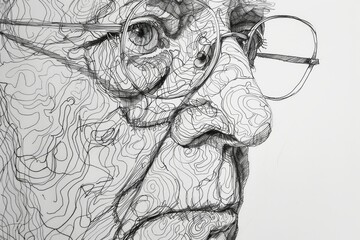 Fototapeta premium The detailed line pattern around the eye and the glasses reflects the complexity and experience inherent in the wise gaze of an elder