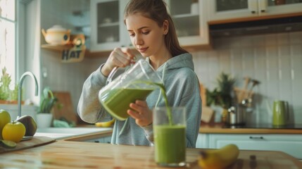 Woman Preparing Green Smoothie