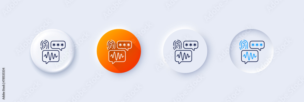Poster biometric security line icon. neumorphic, orange gradient, 3d pin buttons. fingerprint scan sign. pr
