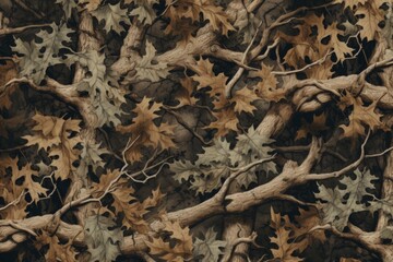 Autumn Oak Leaves and Twisted Branches Texture