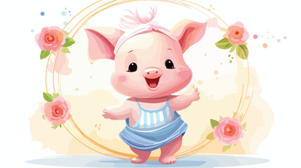 Obraz na płótnie Canvas Little Pig playing hula hoop. 2d flat cartoon vacto