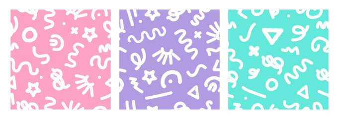 Trendy seamless pattern with doodle. Squiggle style background. Cute design with abstract shapes.