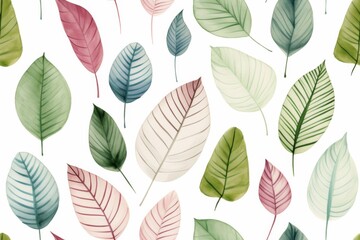 Obraz premium Colorful Pattern of Watercolor Leaves