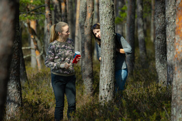 Two women hid in the forest. The girls get lost in the forest