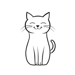 Cute smiling cat outline line art sketch black and white vector illustration