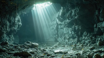Ethereal Cavern Futuristic Logbook Captures Wondrous Underground Discoveries - obrazy, fototapety, plakaty