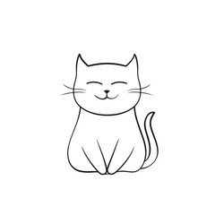 Cute smiling cat outline line art sketch black and white vector illustration