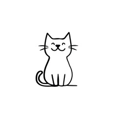Cute smiling cat outline line art sketch black and white vector illustration