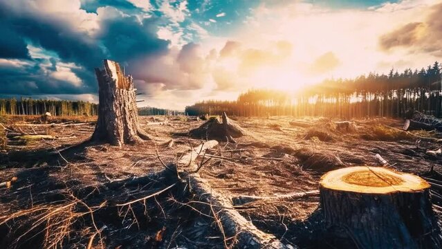 AI generates video clips of deforestation causing global warming and climate change.