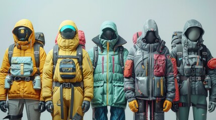 Cyber Technological Outfitting for Adventurous Hikers Navigating Varied Weather and Terrain - obrazy, fototapety, plakaty