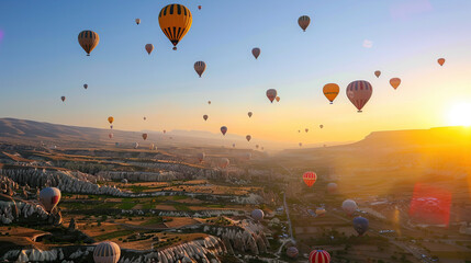 Obraz premium hot air balloons over the valley and mountains
