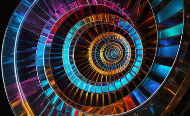 An abstract background of Fibonacci spirals seamlessly integrated into an unforgettable colorful backdrop. an overall design created using a combination of colors that gradually shift and flow along
