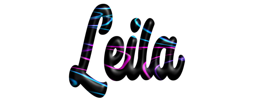 Leila - black and neon color  name - three-dimensional effect tubular writing - Vector graphics - Word for  presentations, greetings, banners, card, prints, cricut, silhouette, sublimation