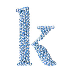 Symbol made of blue volleyballs. letter k