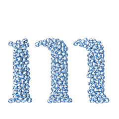Symbol made of blue volleyballs. letter m