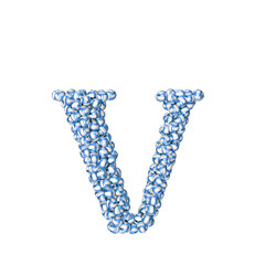 Symbol made of blue volleyballs. letter v