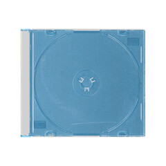 isolated old music CD disc colored jewel case without compact disk and cover in transparent...