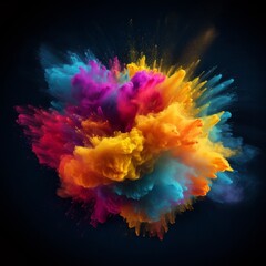 Exploding colour powder in rainbow colours on a black background. High quality photo