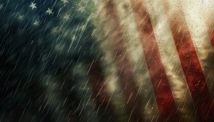 American Flag Covered with Rain