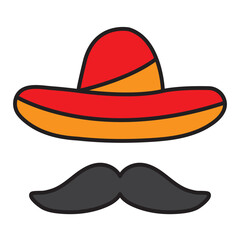 Vector sombrero mexican hat mustache cinco de mayo. Sombrero hat and mustache. 11:11 