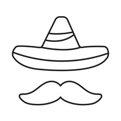 Mexican hat outline icon in white and black colors. mexican hat flat vector icon from desert collection for web, mobile apps and ui. Cinco de mayo hat moustache vector. 11:11