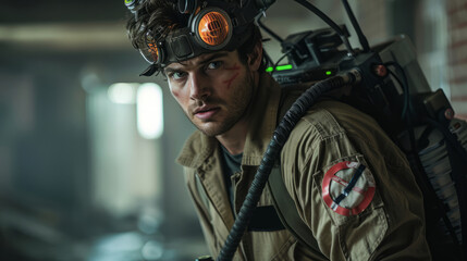 Ghostbuster carrying a proton pack