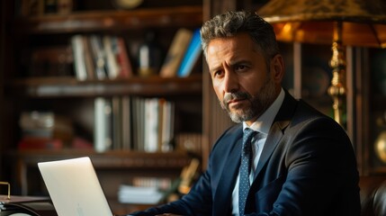 Fototapeta premium Cybercrime Investigator - Wearing a business suit, with a laptop