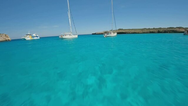 Sailing on a bot at the mediterranean sea in Mallorca Spain, enjoy the view fron the sky
