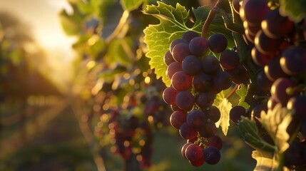 Sunset Over Vineyard Grapes