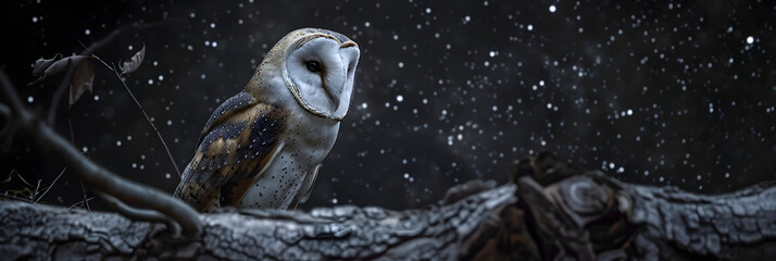 Night Watch: An Intimate Look into the Nocturnal Habits of a Barn Owl - obrazy, fototapety, plakaty