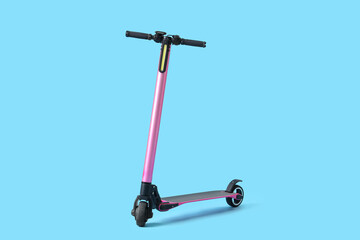 Pink modern electric kick scooter on blue background
