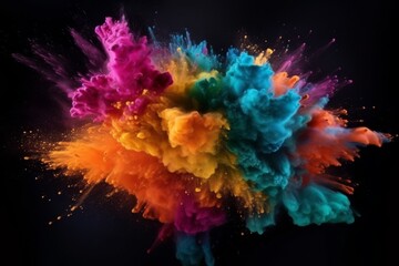 Fototapeta na wymiar Exploding colour powder in rainbow colours on a black background. High quality photo