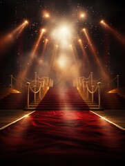 Red carpet in the light of golden spotlights. award and VIP party. velvet carpet. award and victory in cinema or music
