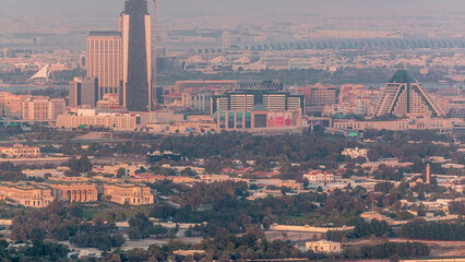Aerial view of neighborhood Deira and Dubai creek with typical old and modern buildings timelapse.