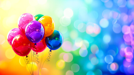 Sky Full of Colorful Balloons Over Rainbow Gradient Background

