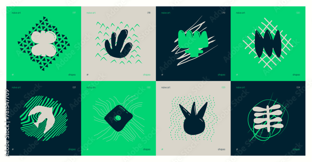 Leinwandbilder set of compositions from silhouettes minimalistic bizarre childish abstract unusual shapes and textu