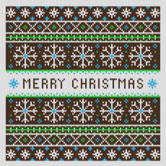 Merry Christmas knitted greeting card. Realistic knitted texture.