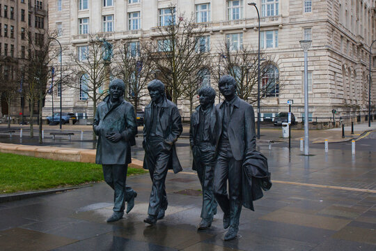 England, Liverpool - December 28, 2023: The Beatles Statue in their hometown.