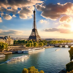  Paris, with its iconic Eiffel Tower, commands attention as the centerpiece of the tableau, its...