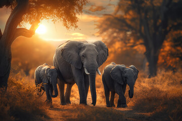 Elephant Family - obrazy, fototapety, plakaty