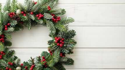 Naklejka premium Close up wreath with pine cones and berries