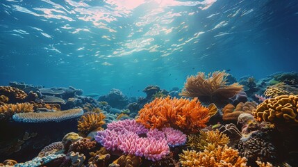 Colorful Coral Reef With Sunlight Shining Through