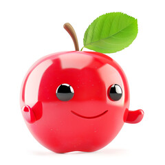 Red apple character with a smiling face and green leaf on top isolated on white - 781550133