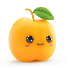 Apricot character with a cute face and leaf on top, on white background - 781550303