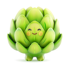 Charming artichoke character sitting with a shy smile against white background - 781550396
